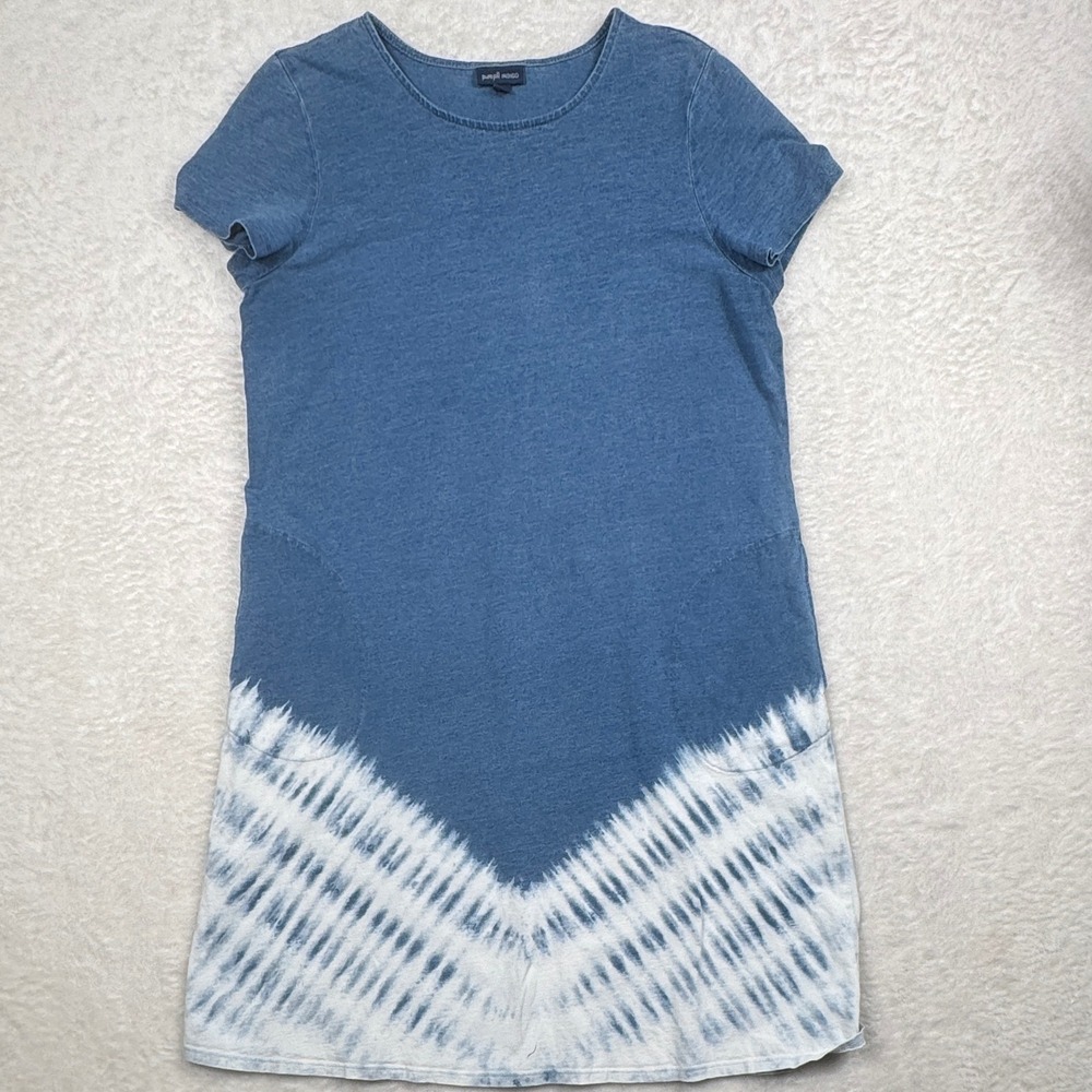 Pure Jill Indigo‎ T-Shirt Dress Womens Medium Blue Boho Tie Dye Cotton